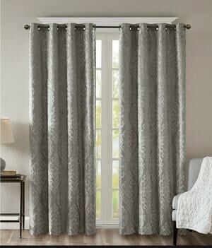 Sun Smart Mirage 50" x 84" Grey Damask Total Blackout Curtain Panel single one